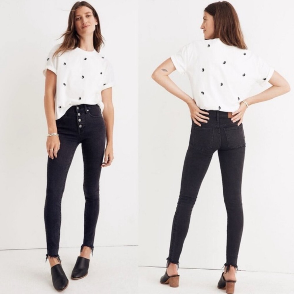 Madewell Tall 9" High-Rise Skinny Jeans Berkeley Black Button Fly Size 27 T Long